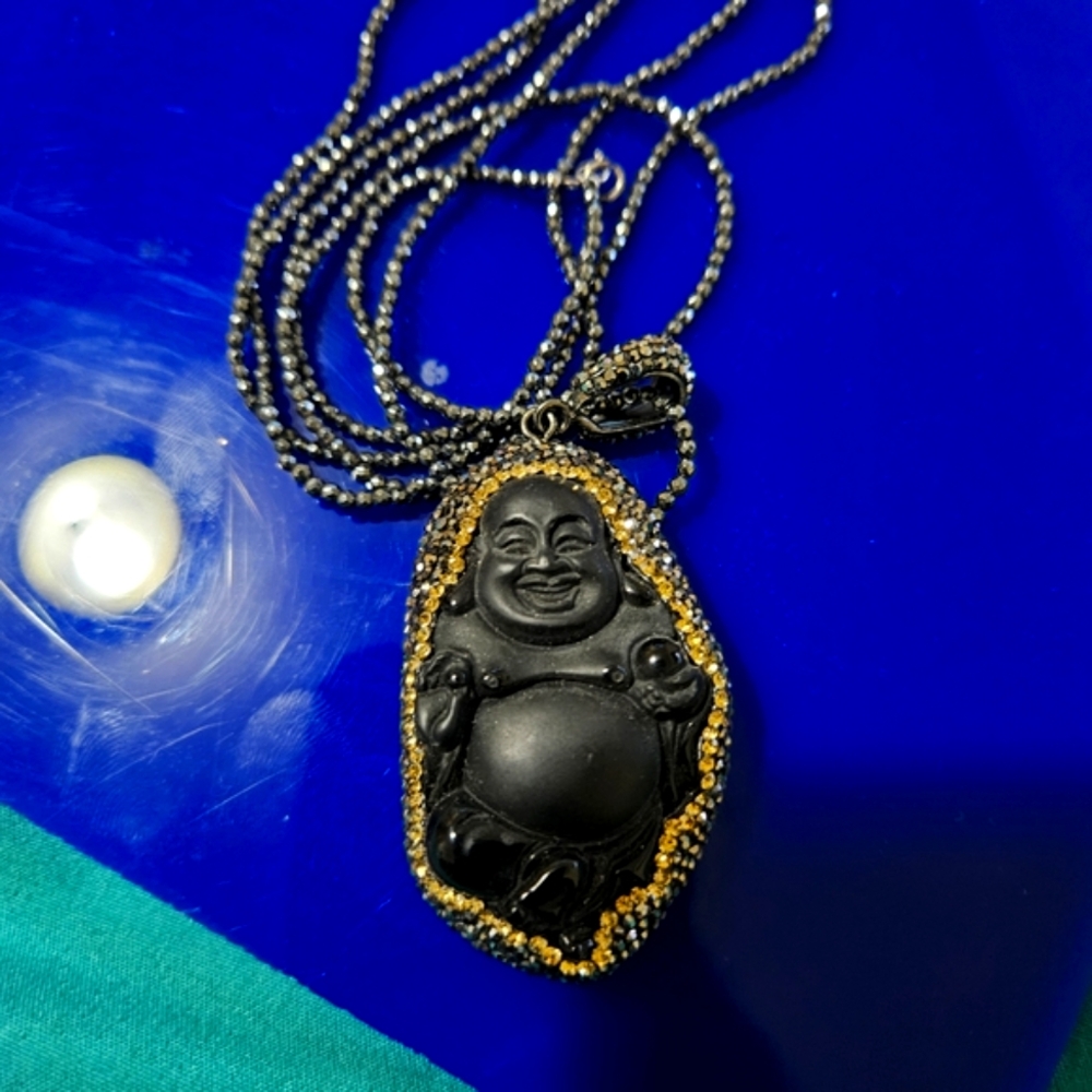 Black and Gold Buddha Pendant Necklace